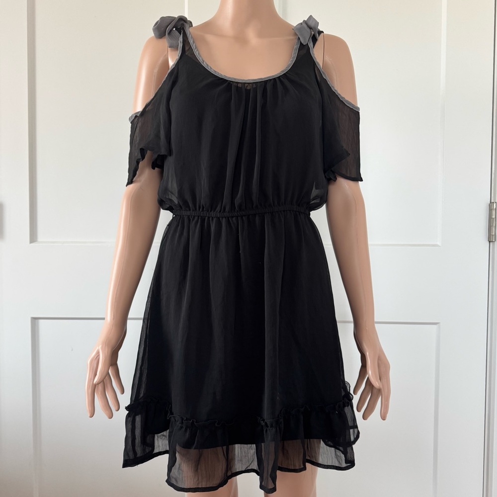 Olsenboye Russian Holiday Black Mesh Off Shoulder Mesh Strap Mini Dress XS Small
